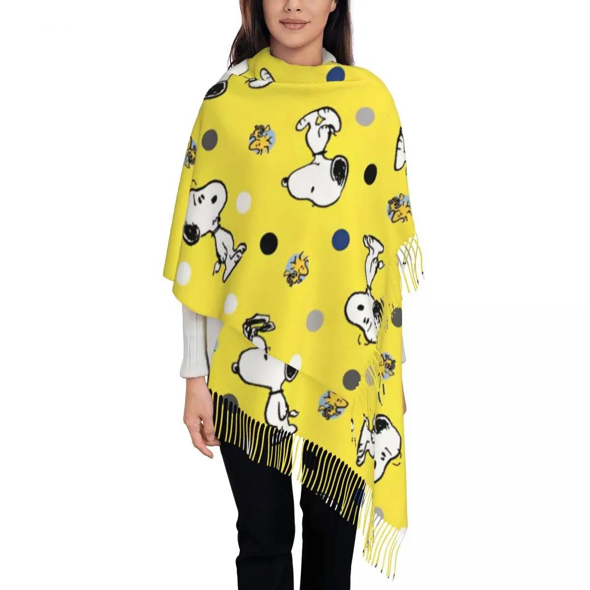 Yellow Snoopys Woodstock Scarf for Womens Winter Warm Shawls and Wrap Cartoon Long Shawl Scarf for Ladies
