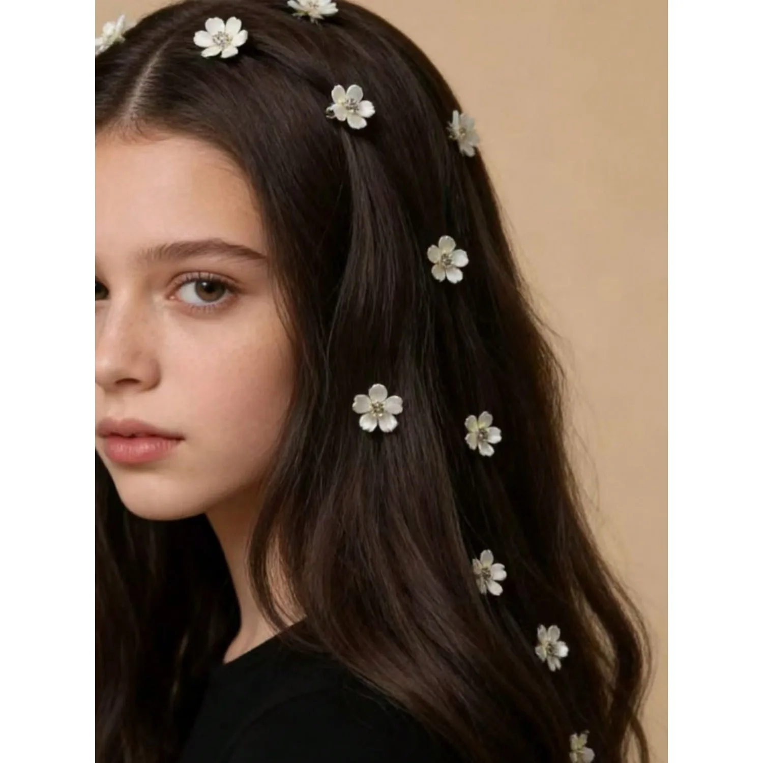 

10pcs White Flower Bead Hair Clips, Hair Accessories For Girls, Decorative Hair Clips For Festivals