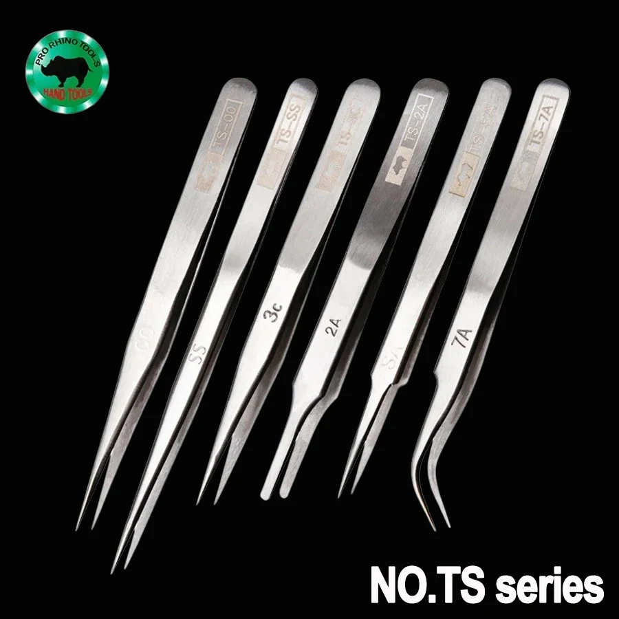 

PRORHINO Precision Straight Curved Tweezers for Mobile Phone and Clock Repair Eyelash and Nail Art Tweezers NO.TS series