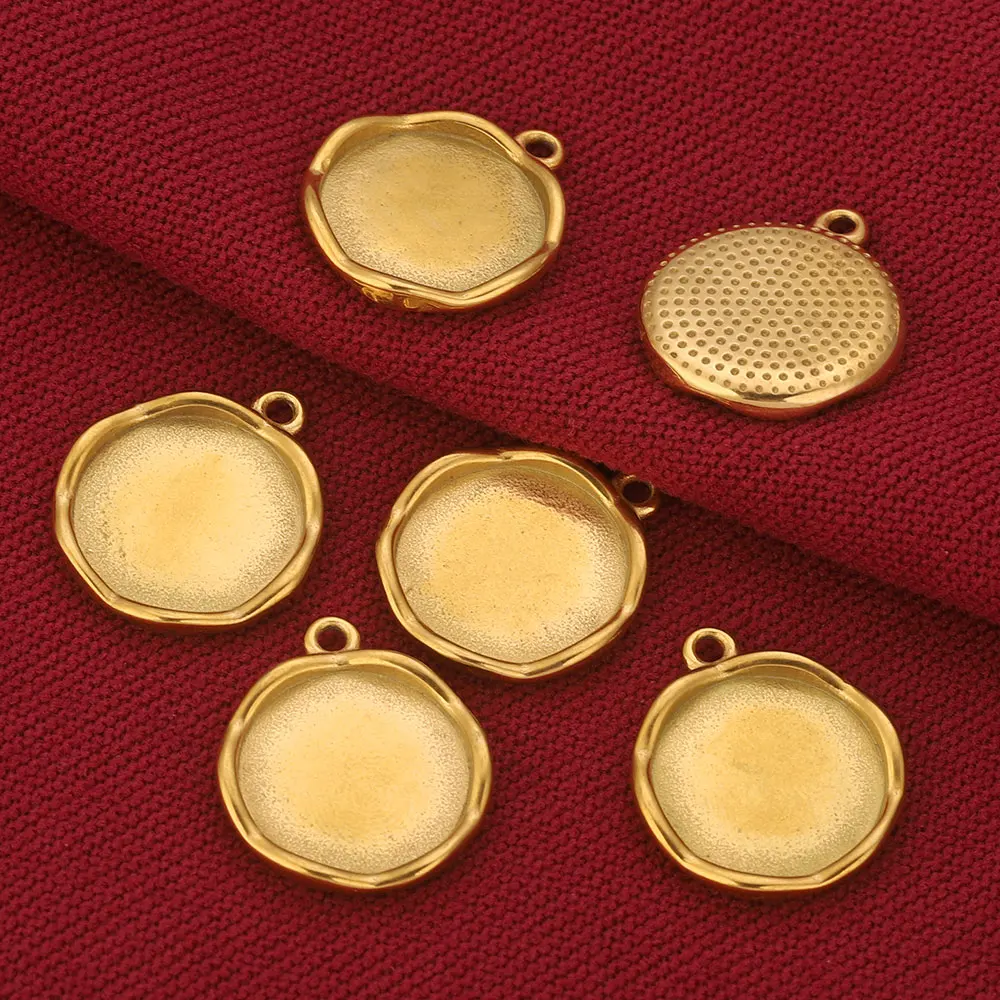 5pcs/lot Stainless Steel PVD GOLD Round Pendant Cabochon Base Setting Tray Blank Charms Mold for Jewelry Making Supplies Craft image 5