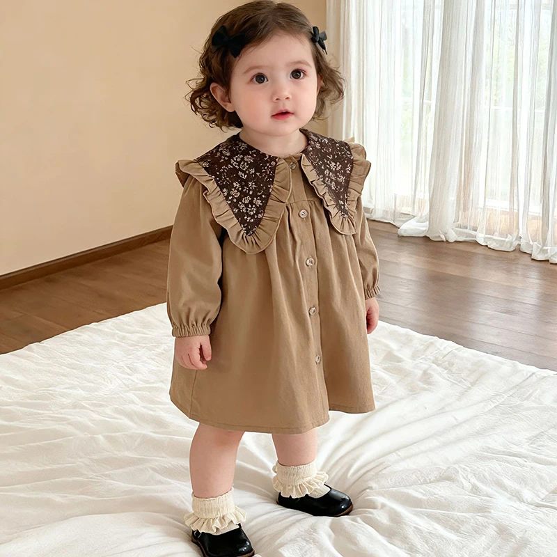 Girls Clothes Spring Baby Clothes 1-6Yrs Girl Party Dress Long Sleeved Cotton Flower Autumn Kids Princess Dresses Sister Dress