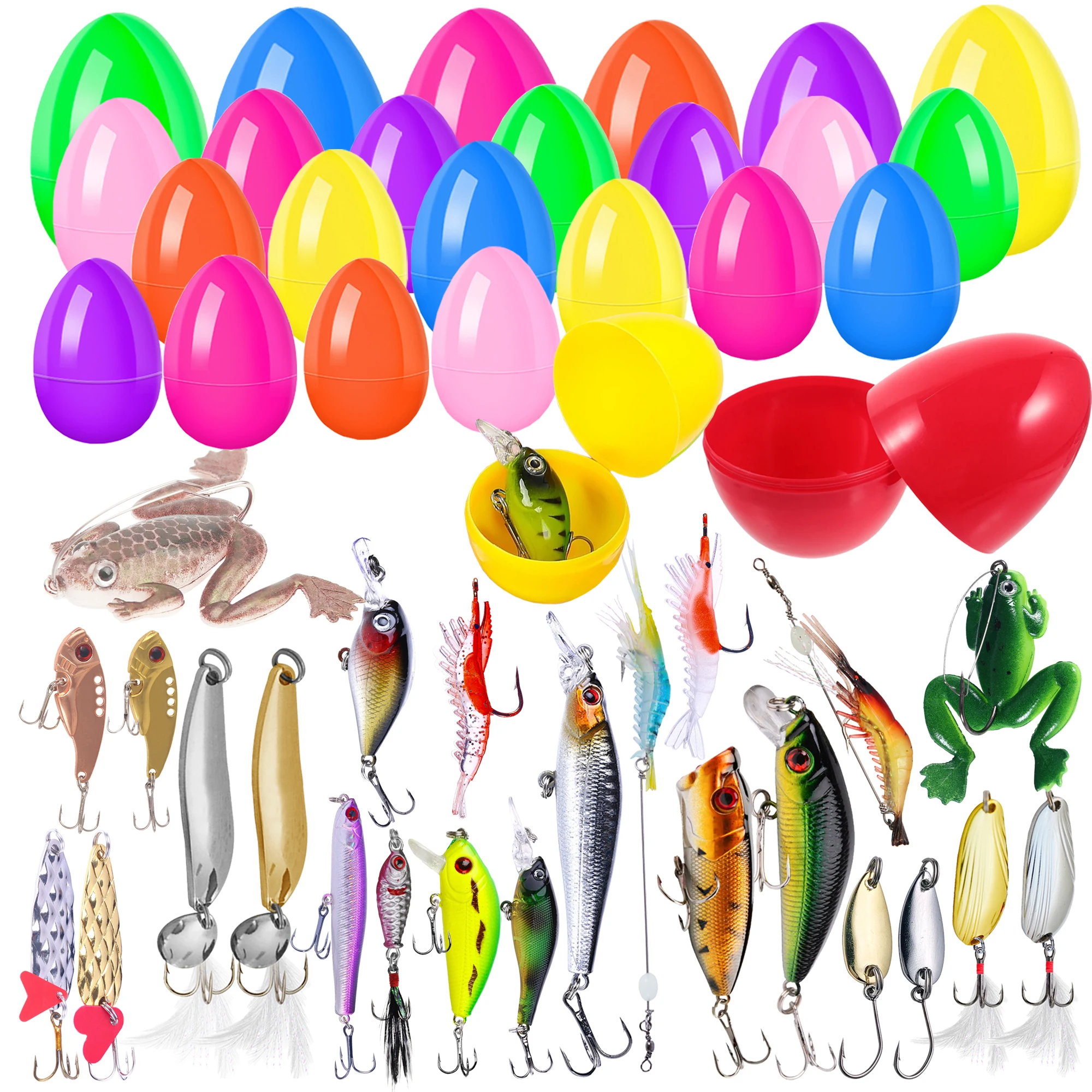 

24Pcs Swimbaits Minnows Cranbaits Metal Lures Pencil Baits with Plastic Eggs Mixed Eggs Set Freshwater Saltwater Fishing Baits