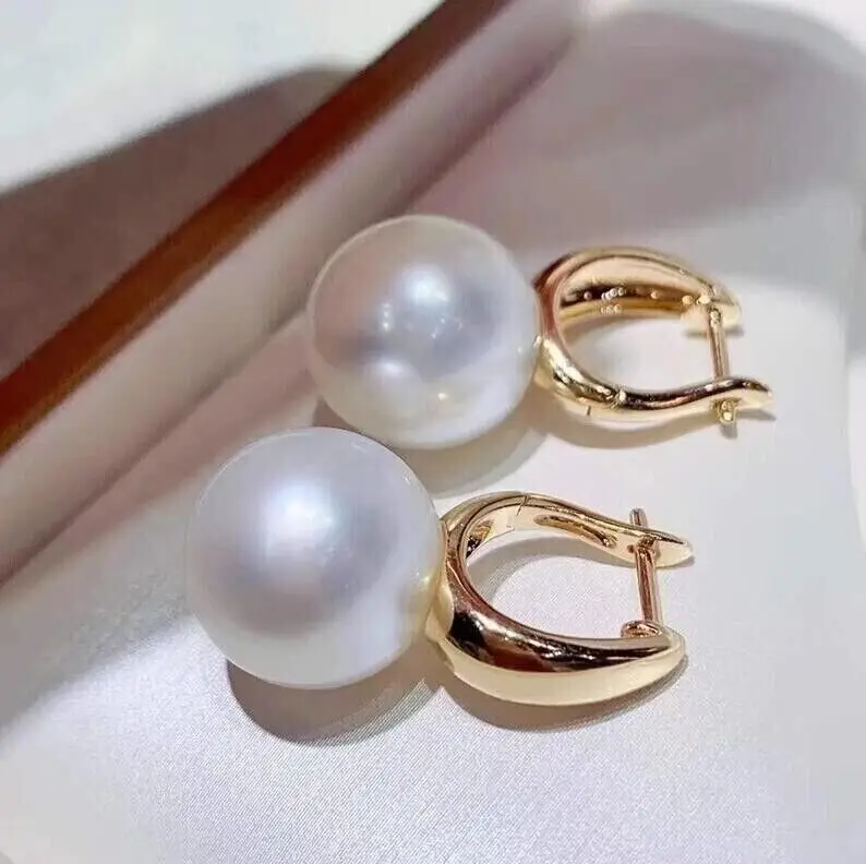 Gorgeous AAAAA 10-11mm natural south sea genuine Round white pearl earring 925S