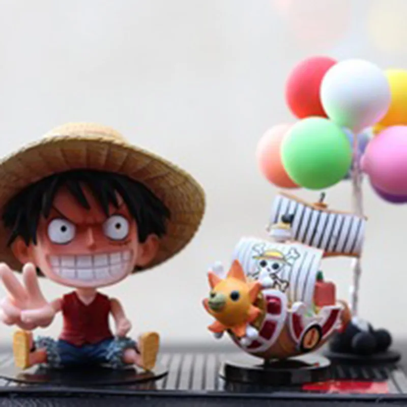 Cartoon Q Version ONE PIECE Action Figures Car Ornaments Monkey D Luffy Sanji Zoro Car Interior Decoration Model Thousand Sunny