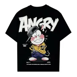Summer Men's Cotton T-shirt Japan Q-version Cartoon Short Sleeve Tops High Quality Orange Oversized Tee Men Clothing 2023 New