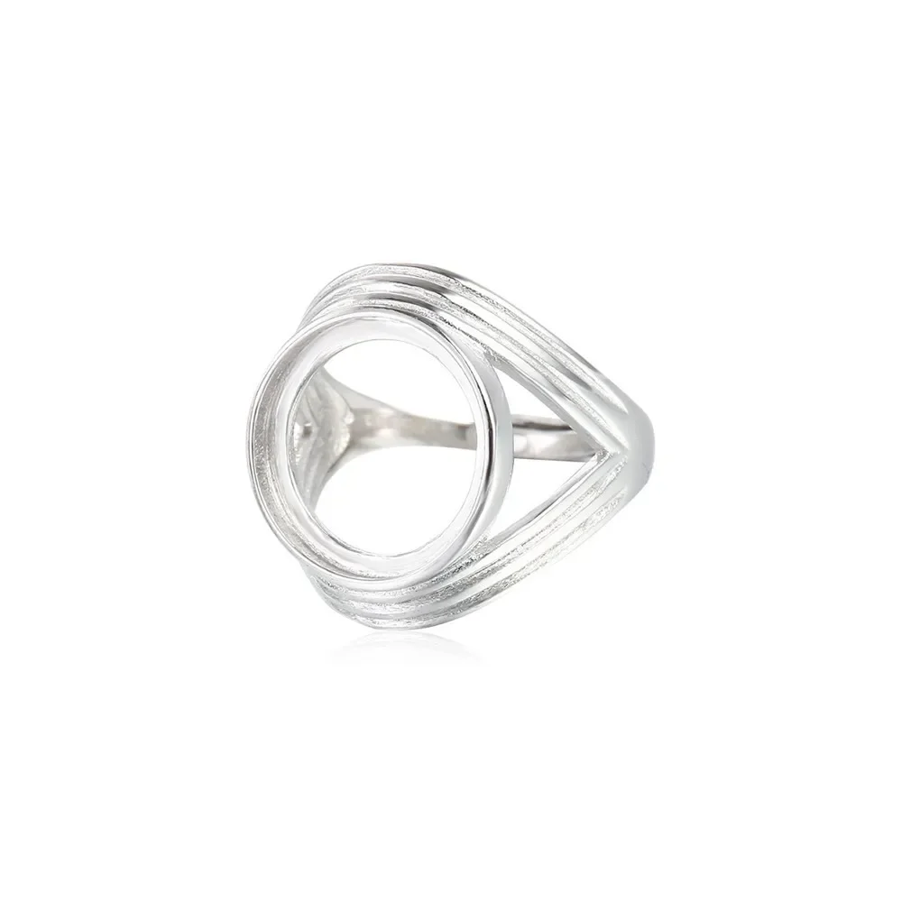 

Ring Blank for 14x14mm Round Cabochons Ring Base White Gold Plated 925 Silver Adjustable Ring Setting
