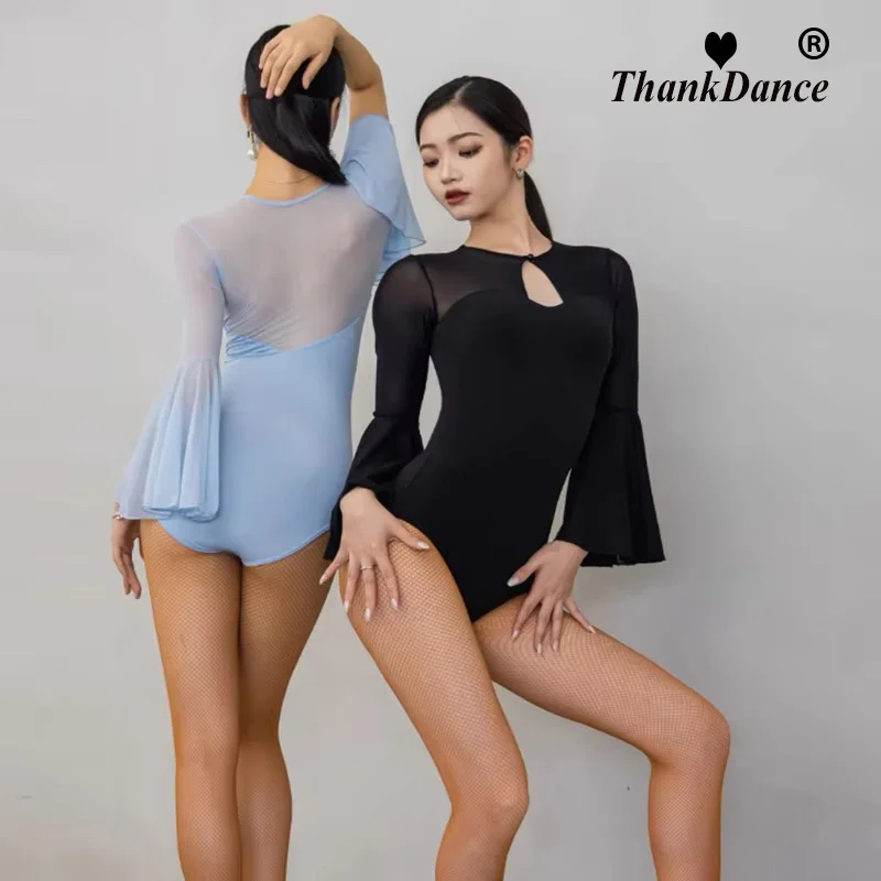 بدلة قفز لاتينية قياسية وطنية للسيدات ملابس رقص لاتينية بأكمام طويلة لقاعة الرقص تشا تشا بدلة رقص الجاز الحديثة