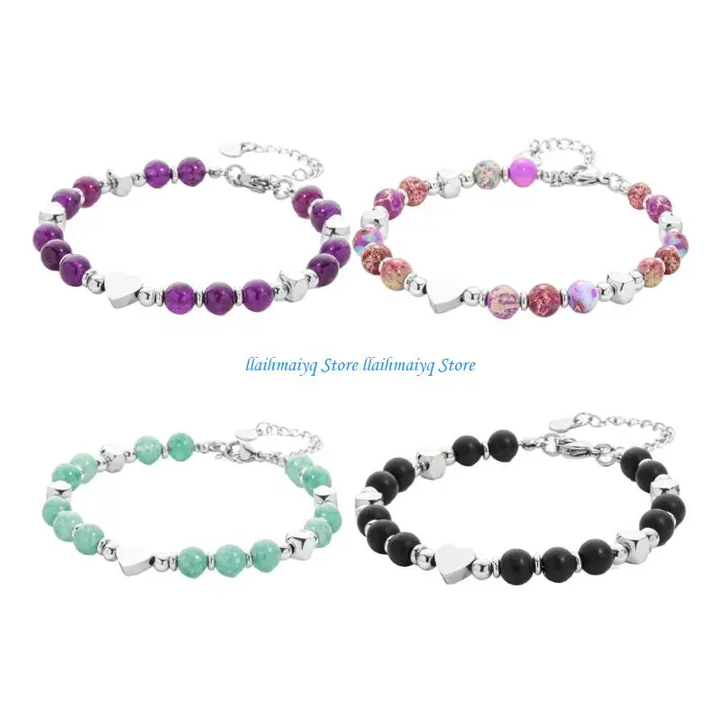 

573B Authentic Gemstones Beaded Bracelet Unique Textured Jewelry Gift For Her Him Anniversary Birthday Present