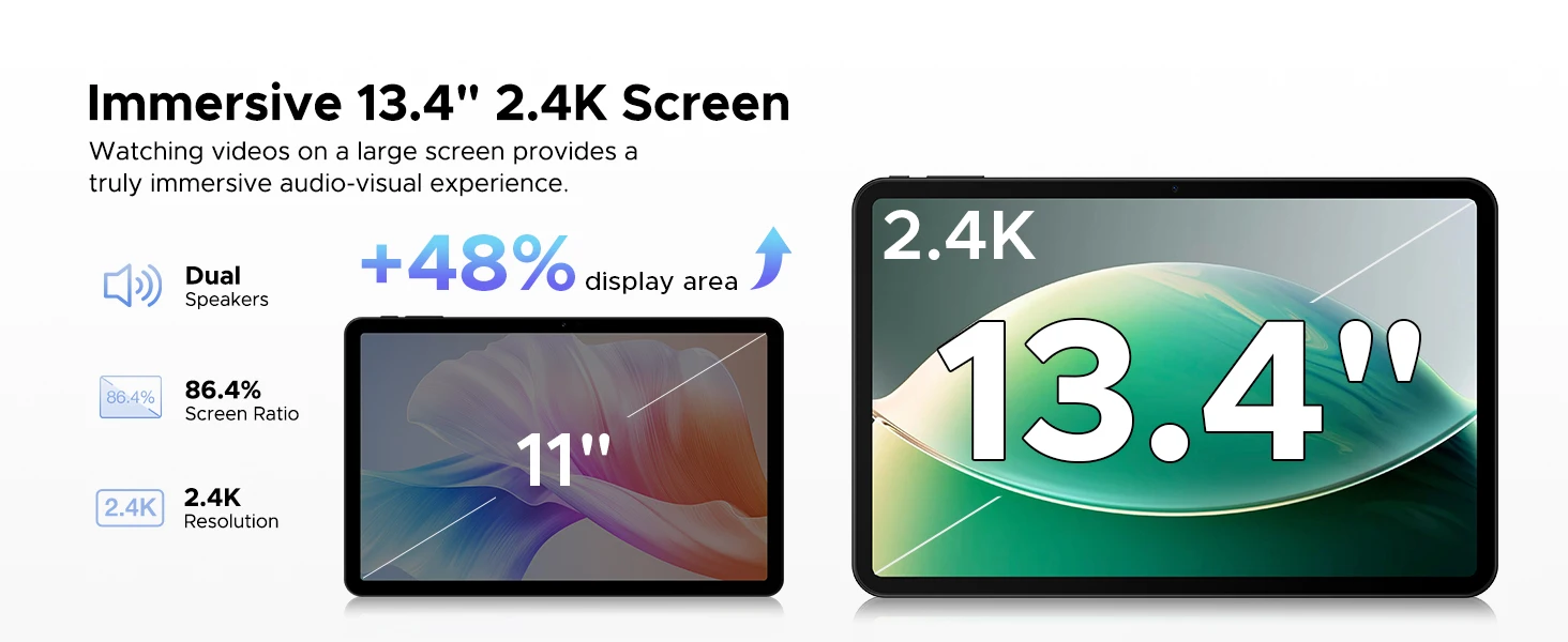 DOOGEE AORLYM P13 Tablet 48GB+128GB Gemini AI 13.4" 2.4K 120Hz Display 12000mAh Large Battery UNISOC T7280 Widevine L1 Android 16 Smart Pad