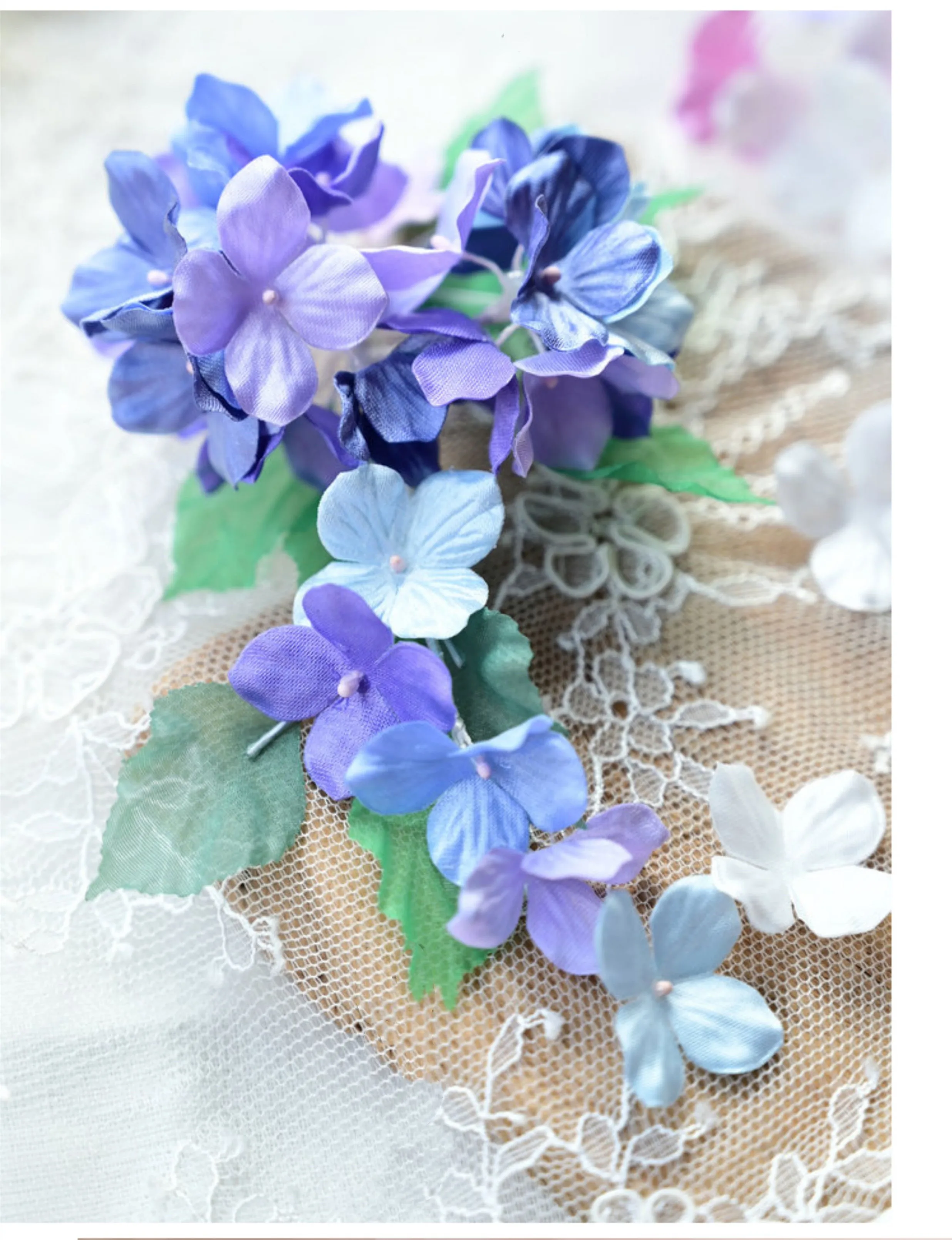 Handgefertigte 3D-geprägte Satin-Hortensienblütenblätter, Hochzeitskleid, Kopfschmuck, Designer-Accessoires, Babykleidung, Blumen, 2,9 cm – Detail 3