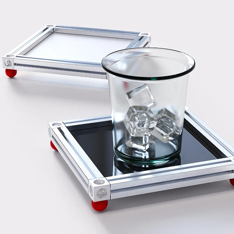 2pc 15cm Acrylic Coasters. Industrial Style Heat-insulating Coasters Prevent Scalding.home Office Aluminum-acrylic Water Coaster