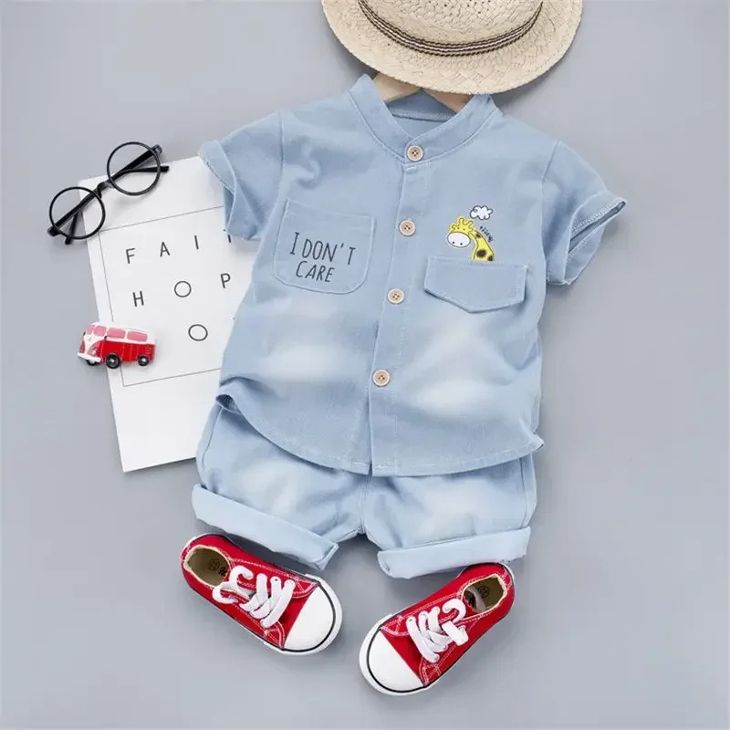 New Summer Kids Boys Denim Clothing Children Casual Short Sleeve Shirt Shorts 2Pcs/sets Kids Sportswear Toddler Fashion Clothes