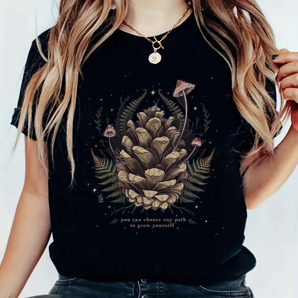 Summer Vintage Botanical Graphic T Shirt Men Women Unisex Mushroom Witchy Shelf Print Casual Short Sleeve Top Tees