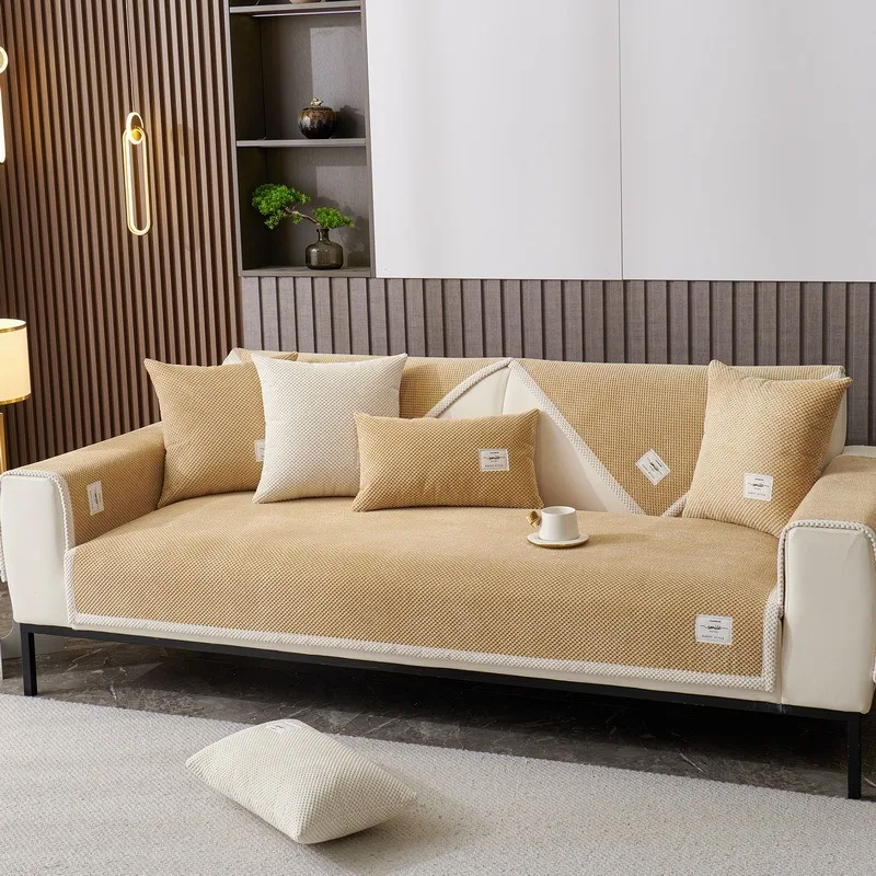Minimalist Twill Cotton and Linen Anti-Slip Sofa Cover for All Seasons Living Room Furniture Decor Couch Cushion Cover Slipcover