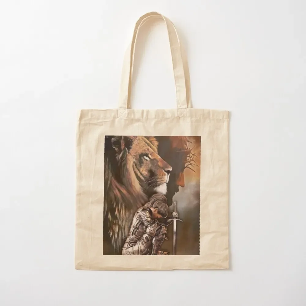 

Lady Warrior the Lion and Jesus Christ Tote Bag custom bags Portable shopping bag Gift bag