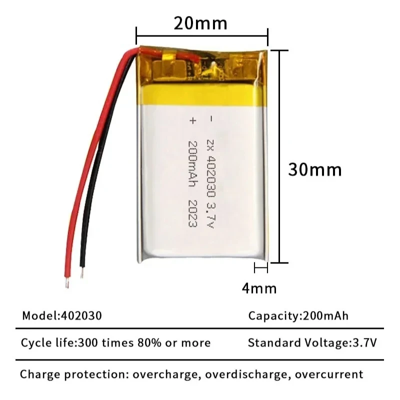 Bateria litowo-polimerowa 402030 200mAh 3.7V do inteligentnej bransoletki, dyktafonu, GPS, tabletu, komputera, narzędzia do tresury zwierząt, kamery internetowej. — zdjęcie produktu 5