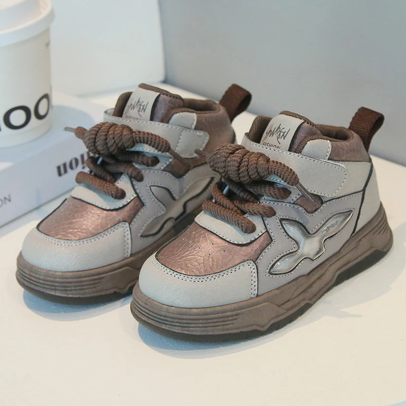 

PU Leather Sport Shoes For Children 2025 Trend Fashion Kid's Sneakers Waterproof Soft-soled Boy's Girl's Running Shoes Footwear