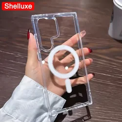For Magsafe Magnetic Case Shelluxe For Samsung Galaxy S25 S24 S23 Ultra S22 Plus S25+ Wireless Charging Shockproof Clear Cover