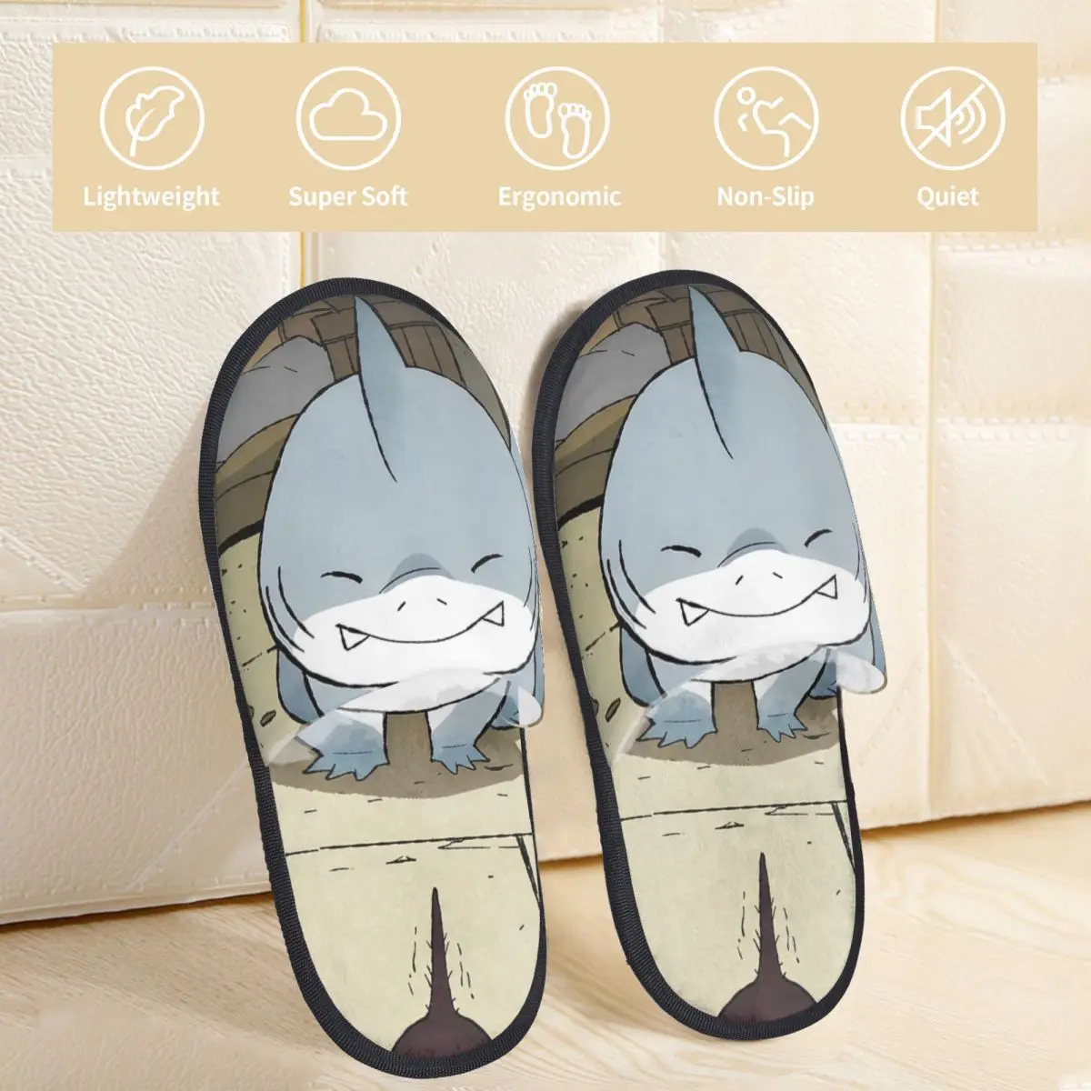 Winter Home Cotton Slippers Cute Jeff The Landshark Merch Household Fur Slippers Slides Living Room Cozy Non-skid Slides