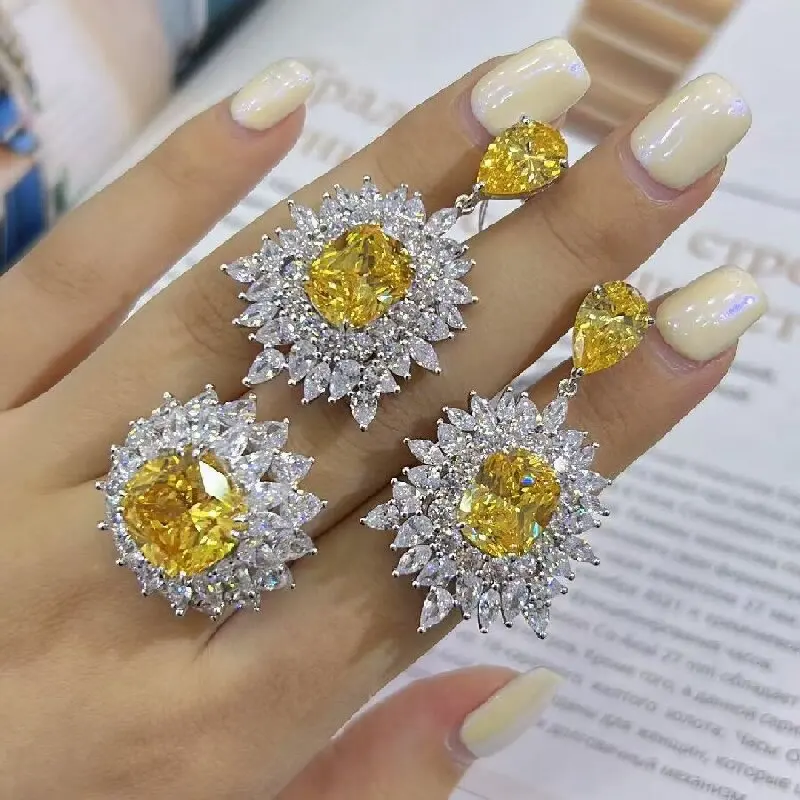 ต่างหูเงินแท้ 925 ประดับเพชรคาร์บอนสูงและไพลินระยิบระยับ สำหรับงานแต่งงานและงานหมั้น เครื่องประดับชั้นดี