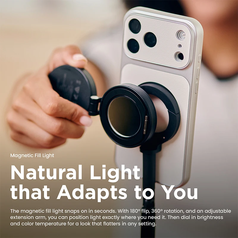 JOBY TelePod® Scout TP08 Magnetic Tripod Kit with Fill Light Selfie Stick for Iphone 17 16 15 14 Tripod Stand Adjustable Angle