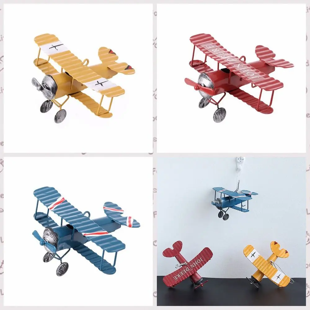 Creative Can be Hung Aircraft Figurines With Rope Nordic Biplane Model Iron Art Desktop Props Kids Gift