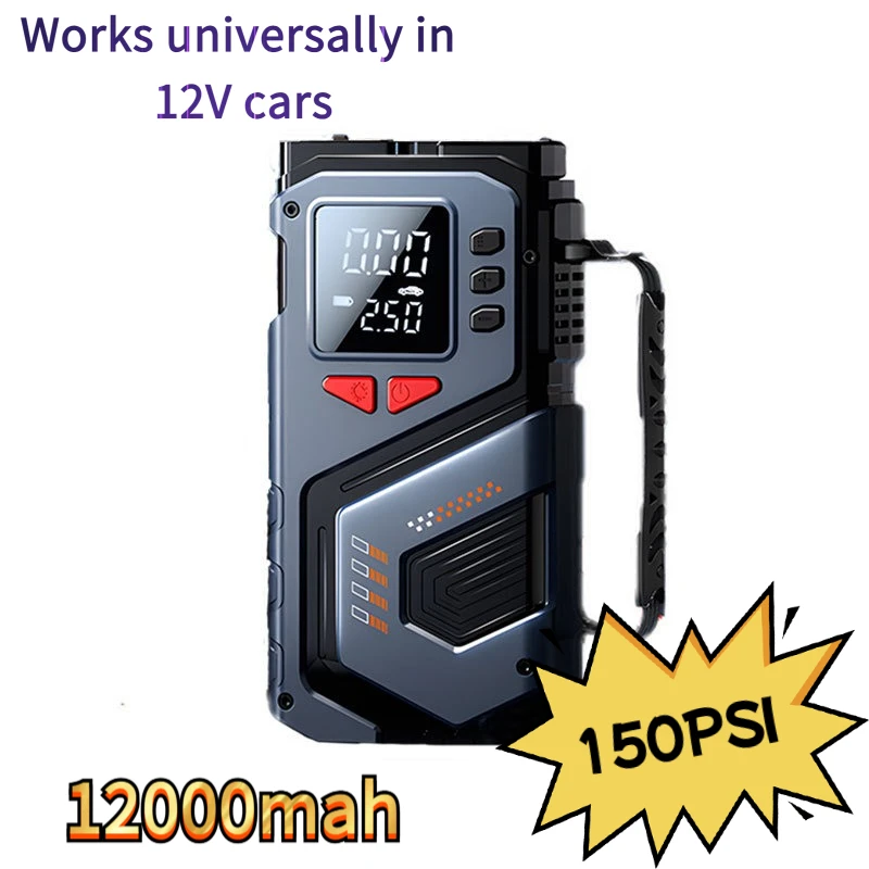 Wireless Portable Car Emergency Device: Integrated Jump Starter, Air Compressor/Pump with Tire Pressure Monitoring