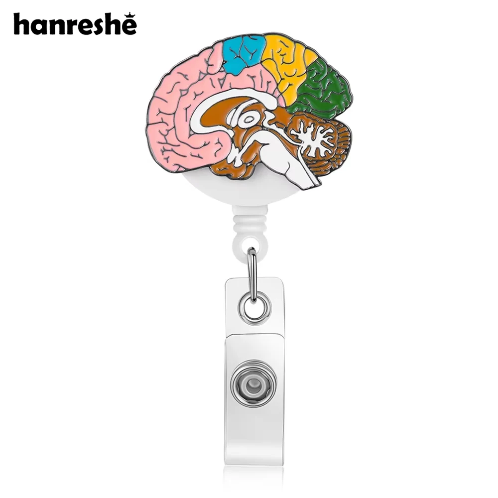 Hanreshe Brain Badge Reels Retractable Enamel Neurology Doctor Work Badge Clip Gift for Women Men Medical Staff