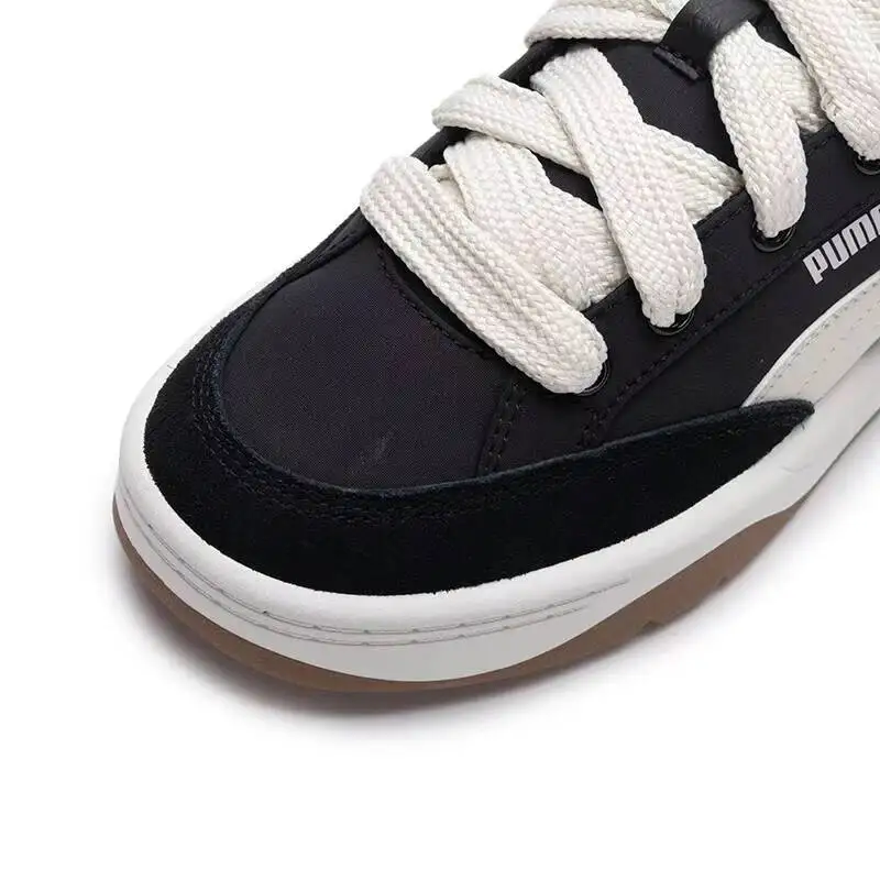 

397495-01 2026 Puma Low Top Skate Shoes, Black White Suede Leather Platform Sneakers, Gum Rubber Outsole Anti-Slip Street