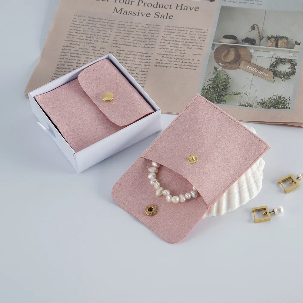 10 Stück Schmuck tasche 8x8cm Mikro faser Gold Druckknopf Beutel Ring Ohrring Anhänger Öl Aufbewahrung ssack Hochzeit Geburtstags geschenk Gefälligkeiten – Detail 6