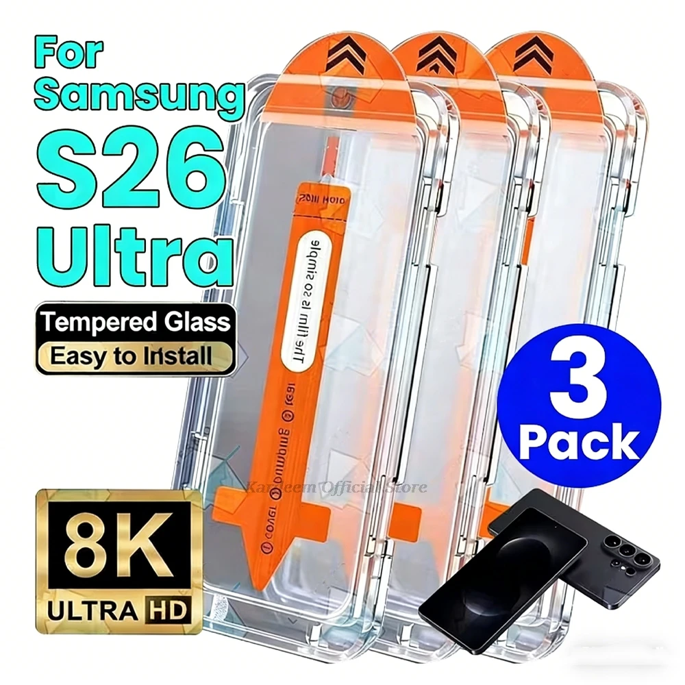 3pcs HD Screen Protectors For Samsung S26 Ultra Dust Free Installation one-click Tempered Glass Fingerprint Unlocking Optional