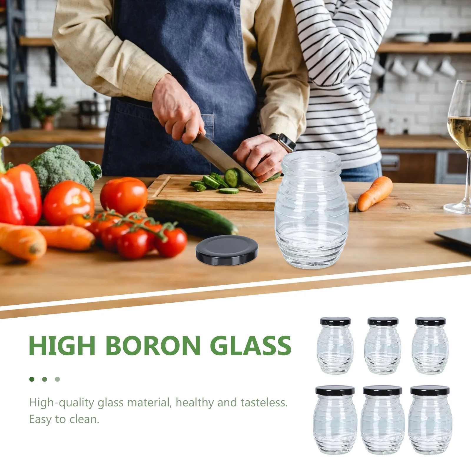 6 قطعة زجاجات تخزين الختم الزجاجي الشفاف مادة البورون العالية زجاجة ملولبة الجسم العملي صلصة بهار المطبخ