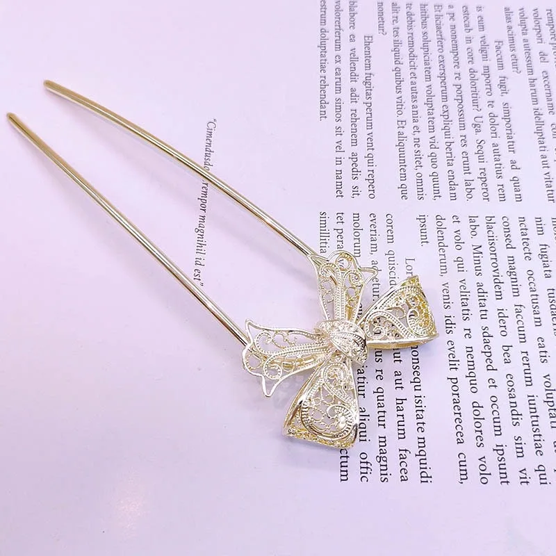 دبوس شعر على شكل حرف U بفيونكة مجوفة عالية الجودة دبوس شعر معدني على الطراز الصيني الجديد على الطراز العتيق إكسسوارات شعر متعددة الاستخدامات دبوس شعر نسائي #4