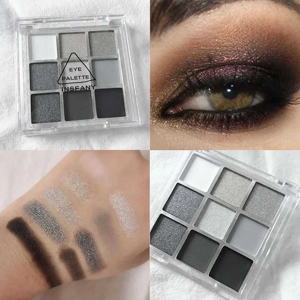 

Heallor 9 Colors Cool Toned Eyeshadow Palette Black Smokey Palette Matte Glitter Eyeshadow Palette Smoky Eye Shadow Eye Pigments