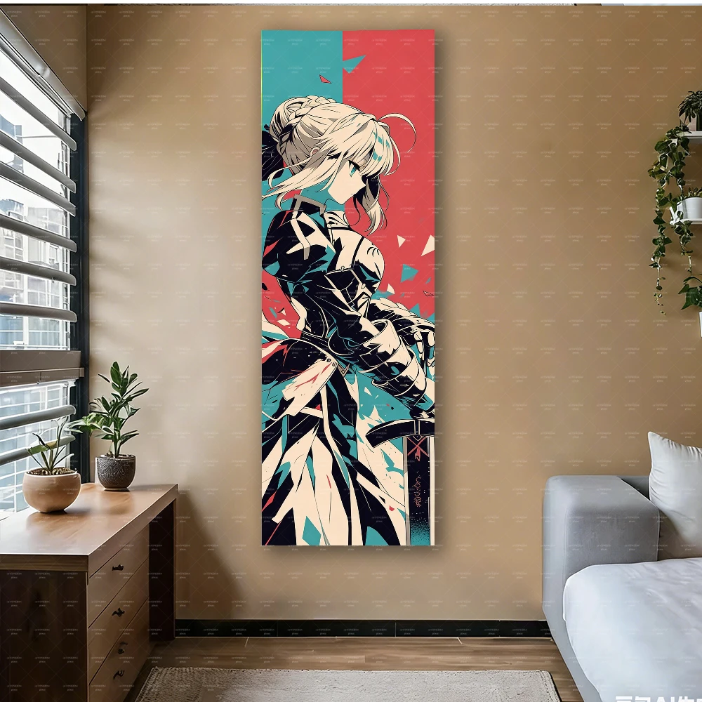 Saber Anime Long Tapestry, Vertical Wall Hanging, Retro Anime Art Decor for Bedroom, Anime Fans Gift