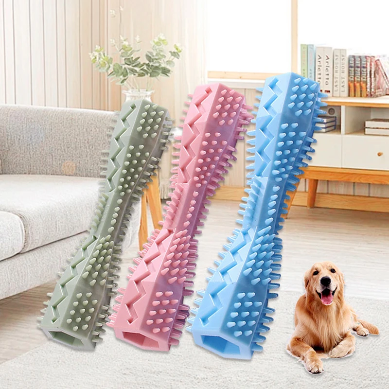 Durable Dog Chew Toy Stick Dog Toothbrush Soft Rubber Tooth Cleaning Point Massage Toothpaste Pet Toothbrush Pet Supplies