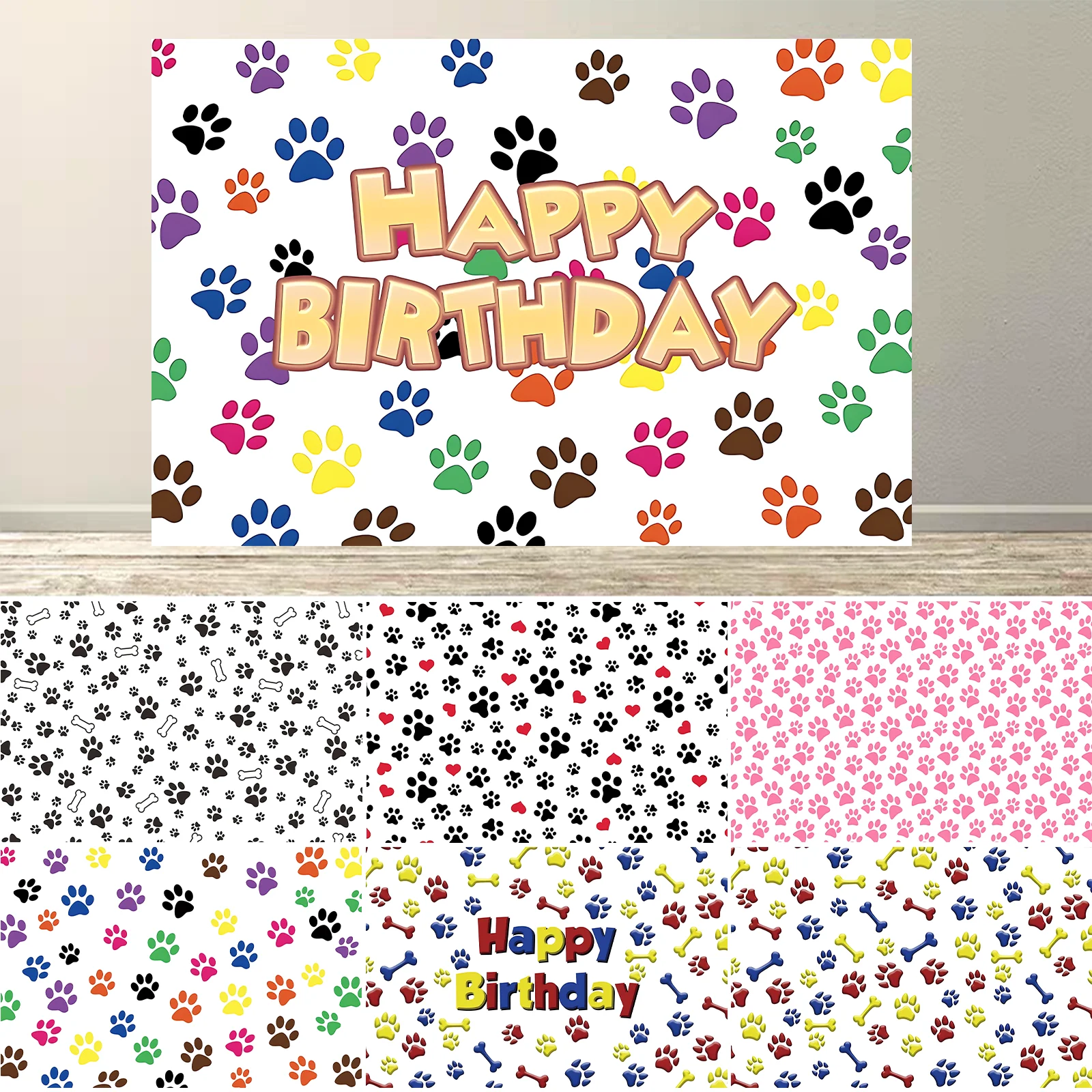 

Colorful Paw Puppy Prints Photography Backdrop for Baby Shower Newborn Dog Print Patrol Party Birthday Party Background Banner