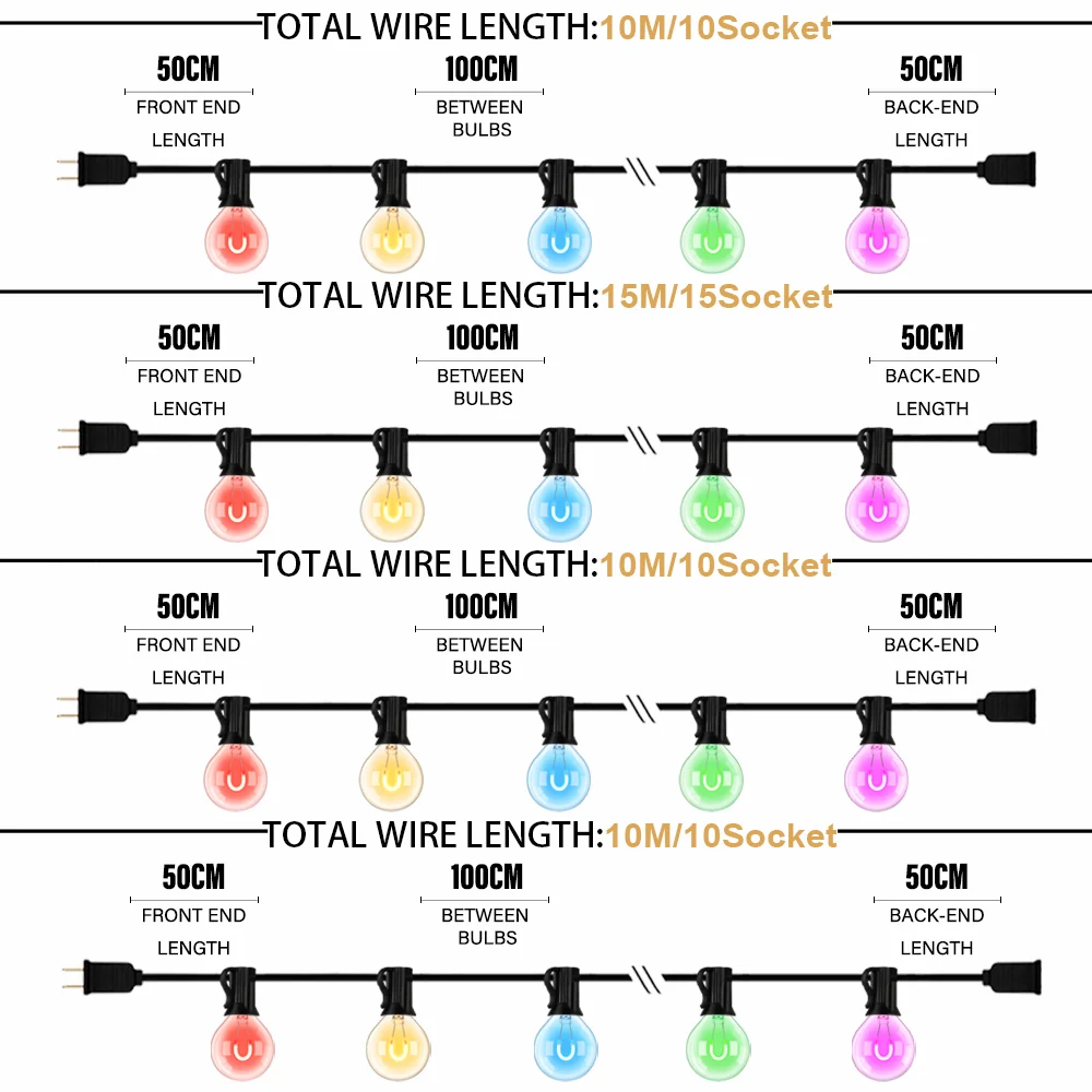 Guirxiété Lumineuse LED Multicolore G40, Imperméable, 220V, Connectable UE, Éclairage Extérieur, délégations, Porche, Décoration de Camping