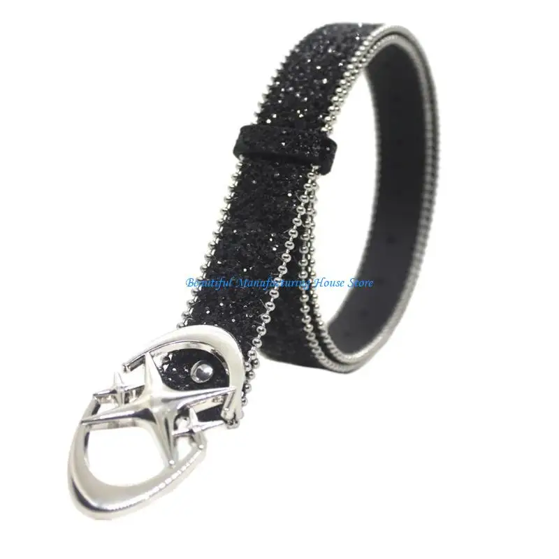 

E56A Cowboy Belt for Teens Girl Cool PU Belt Sparkling Sequins Belts for Shorts Jeans