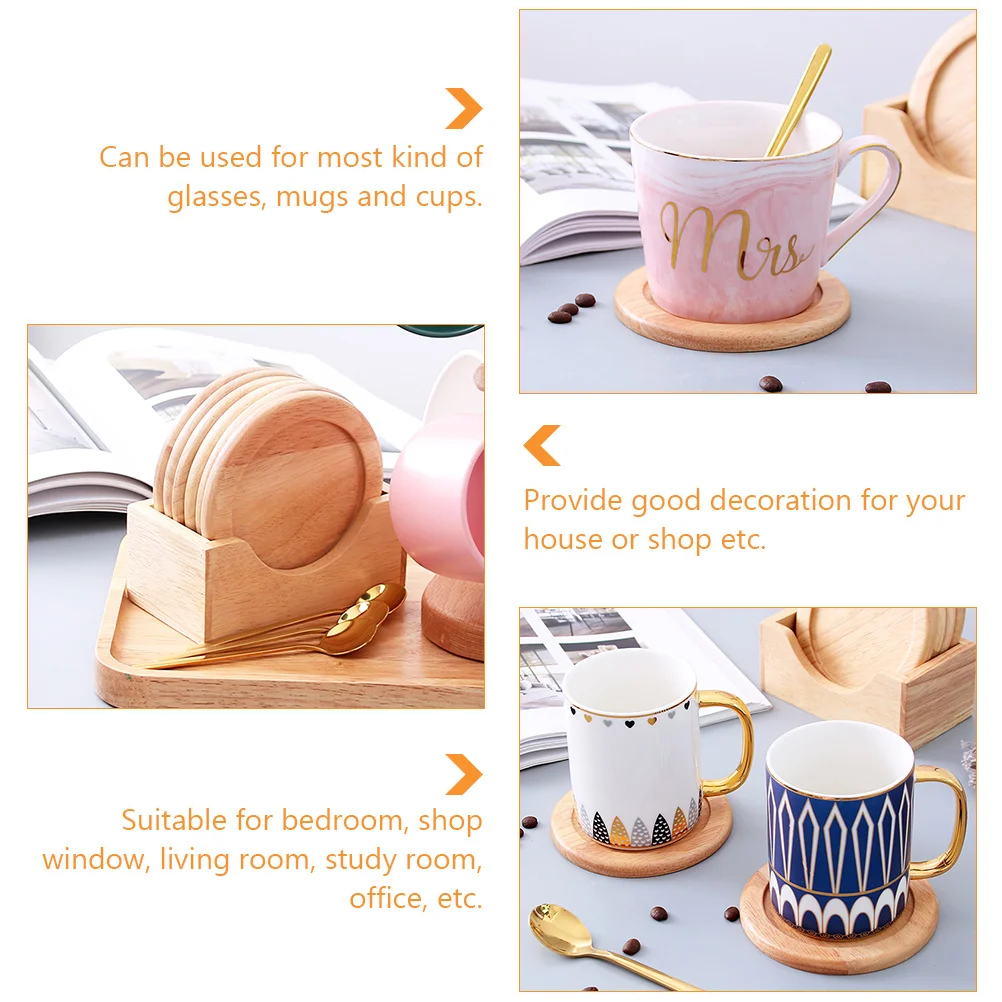 

1 set 1 Set Creative Non-Slip Drink Coasters Heat Insulation Wood Table Mat Placemat For Mugs Cups Glasses Round Coaster Mat