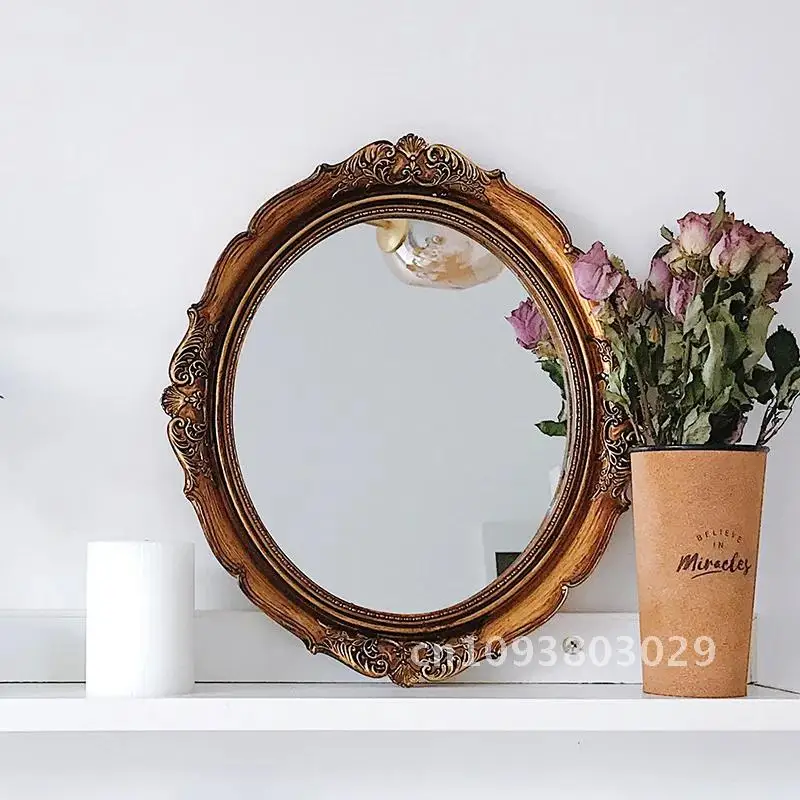 Stand Desktop Mirror Large Home Decoration Elegant Environmentally Gold Vintage Baroque Wall-Mounted Mirror for Bedroom Artistic