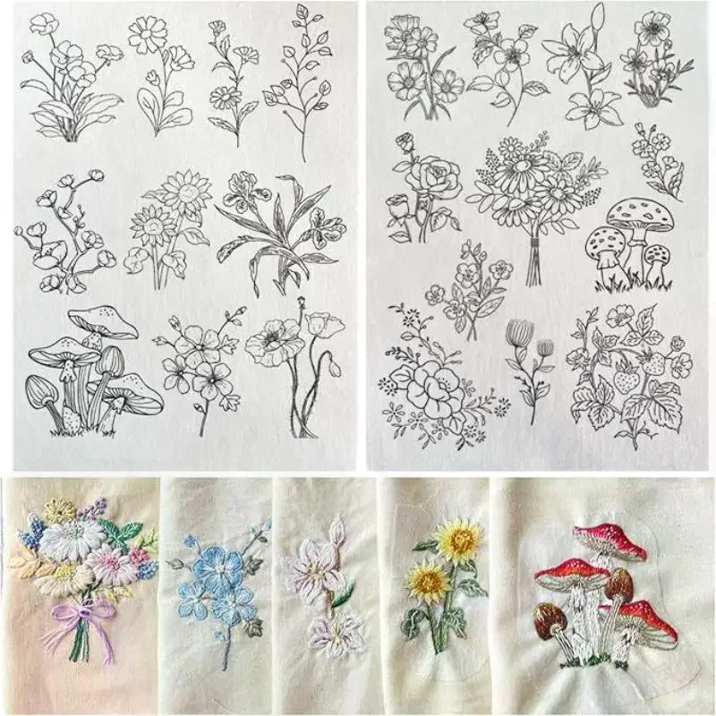 2Sheets Water Soluble Non-woven Fabric Printed Stabilizer Embroidery Patterns Sticker Embroider Paper Wash Away Sewing Moulds