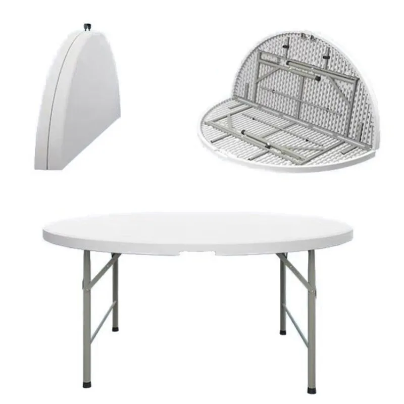 

Cross-border outdoor folding dining plastic round outdoor banquet table white plastic hotel banquet round