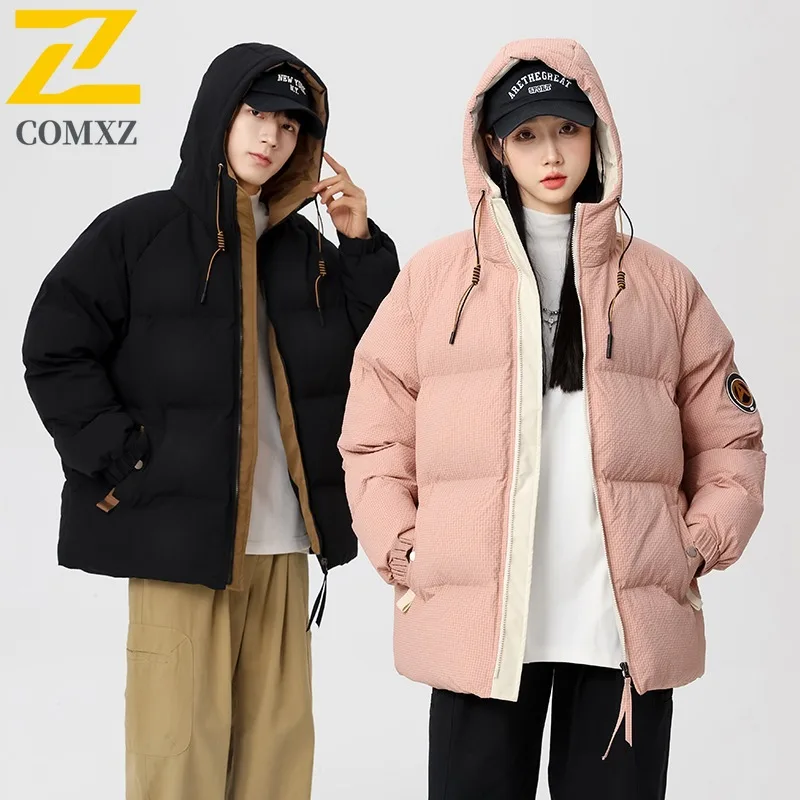 COMXZ 2025 New Autumn Winter Men Cotton Coat Casual Padded Jacket Quilted Parka Hooded Couple Outerwear lightweight windbreaker