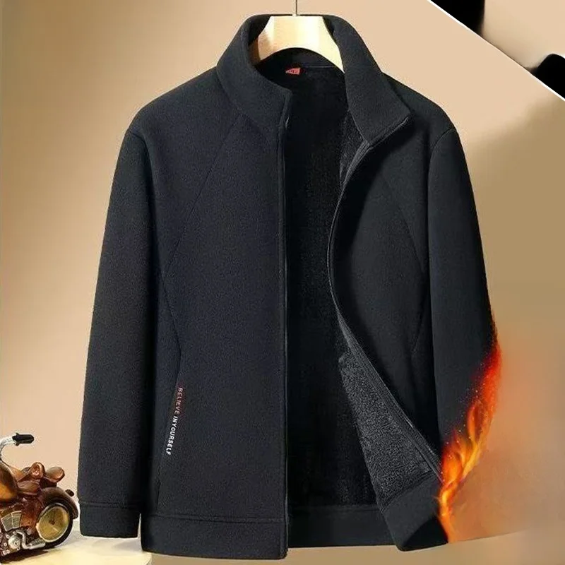 

Мужская толстовка большого размера на подкладке Fce, повседневная свободная посадка, теплая куртка с воротником-стойкой и застежкой-молнией, весенне-осенняя одежда