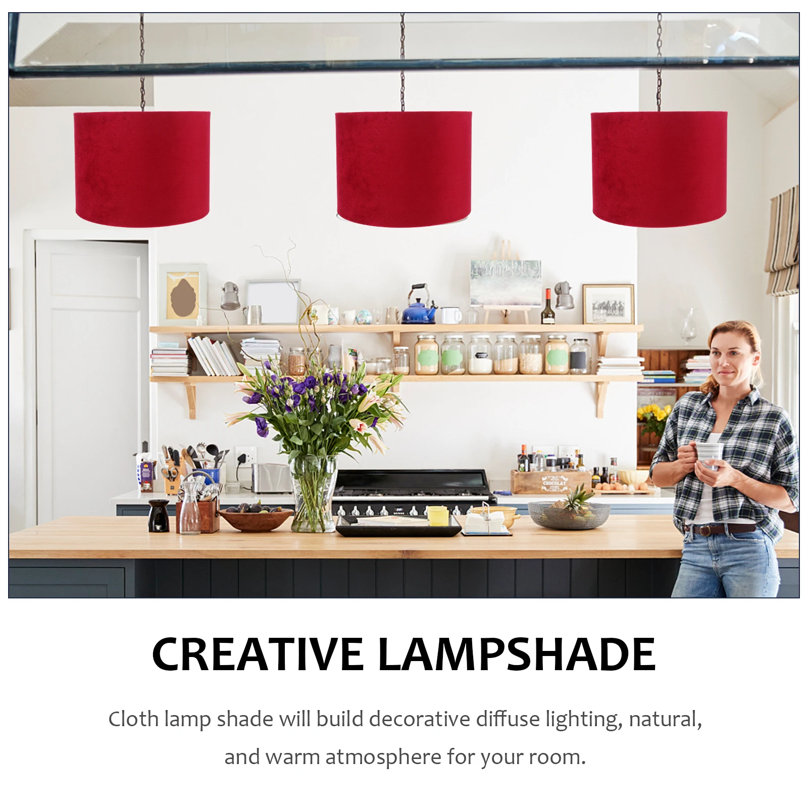 

Living Lamp Shade Retro Decor Stoff Lampenschirm Bedside Table Lamps for Room Red Fabric
