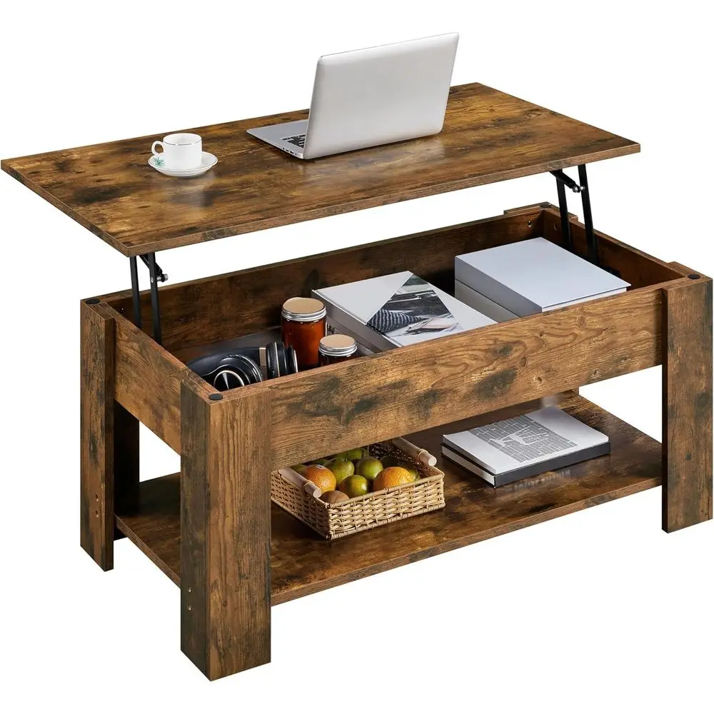 

Журнальный столик, журнальный столик с подъемной столешницей 47,5 дюйма со скрытым отделением и полкой для хранения, подъемный настольный обеденный стол для гостиной