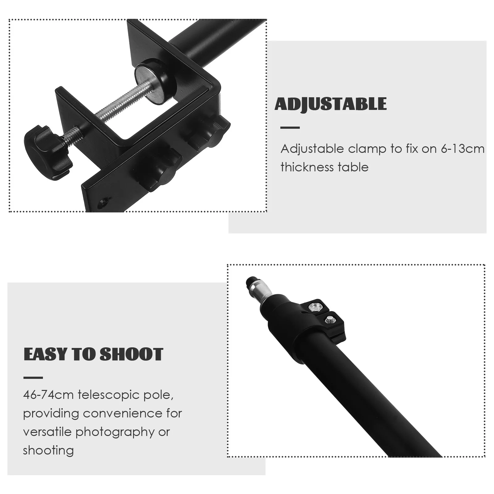 حامل إضاءة من سبائك الألومنيوم تلسكوبي بارتفاع 46-74 سم قابل للتعديل على المكتب لبث إضاءة المؤتمرات #3