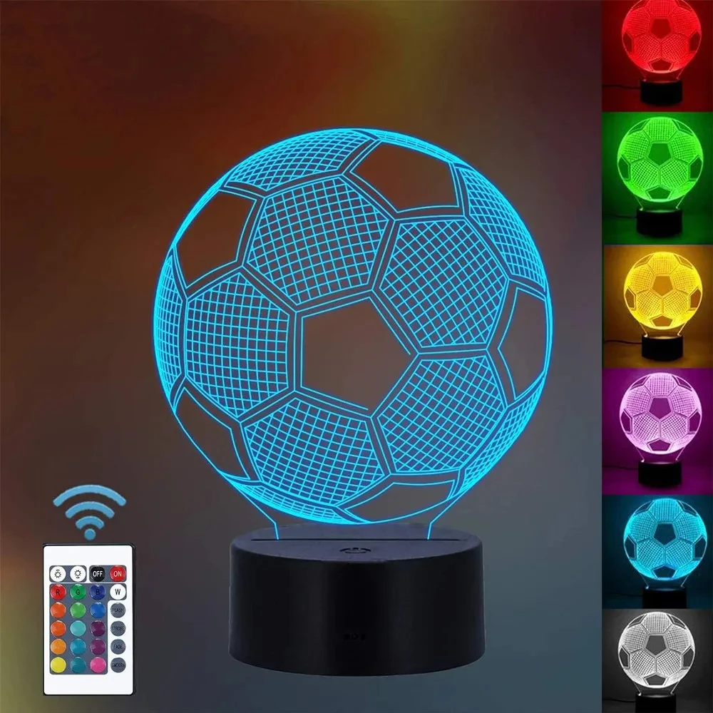 Lampe de Football 3D avec Télécommande, 16 Couleurs, Idée Cadeau d'Anniversaire et de Noël