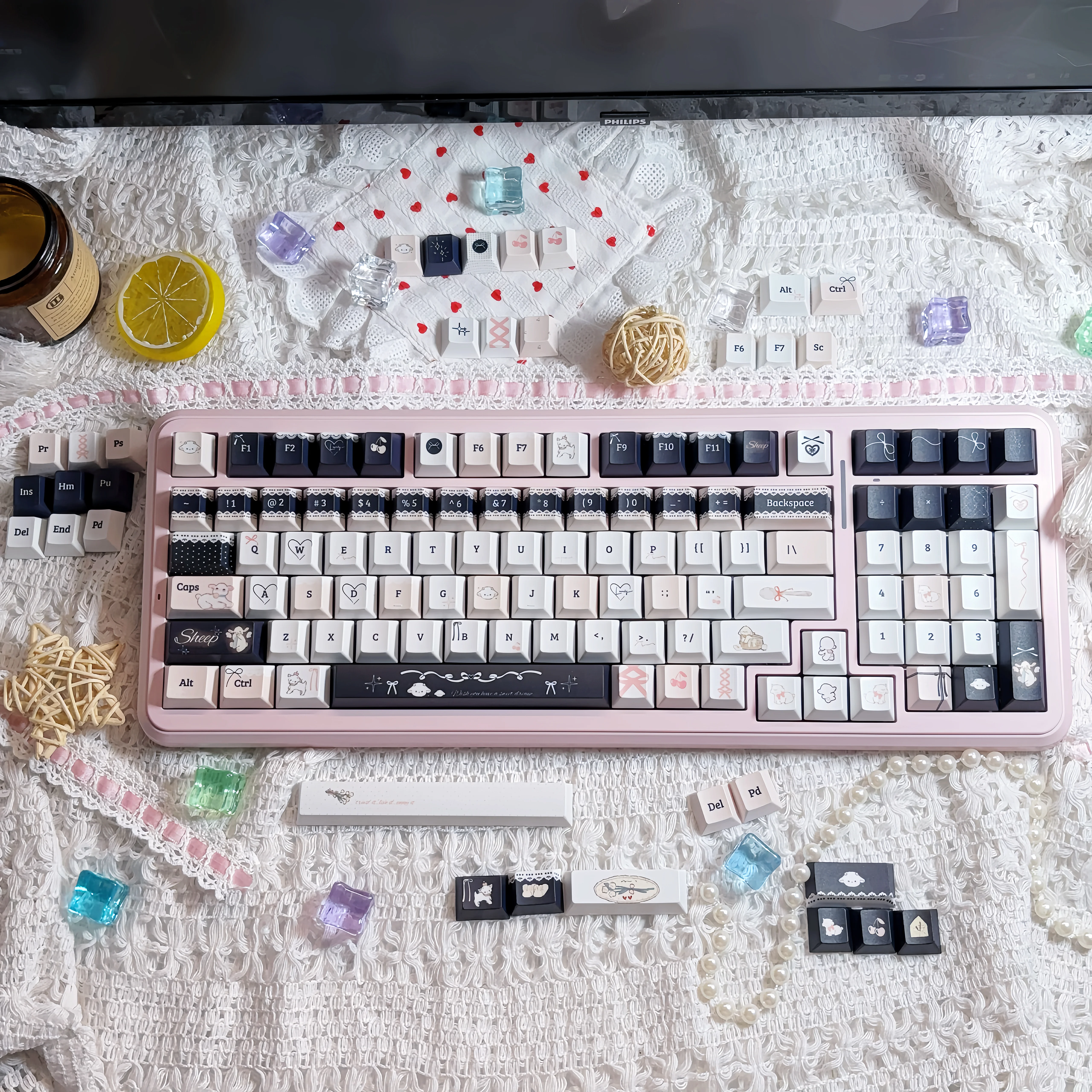 مجموعة أغطية مفاتيح من الدانتيل على شكل الأغنام PBT Cherry Profile أغطية مفاتيح أصلية مصنوعة يدويًا لملحقات لوحة المفاتيح الميكانيكية هدية DIY #3